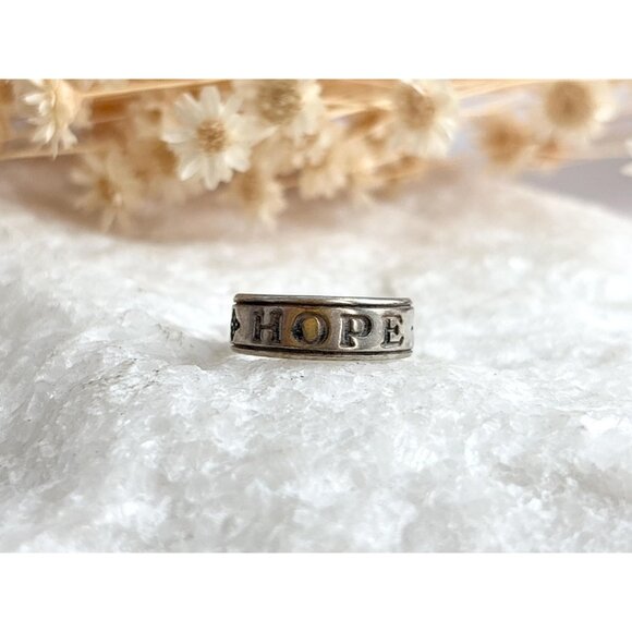 HOPE Carved Sterling Silver Adjustable Open Shank 925 Unisex Vintage Ring - sz 4 - Picture 9 of 15